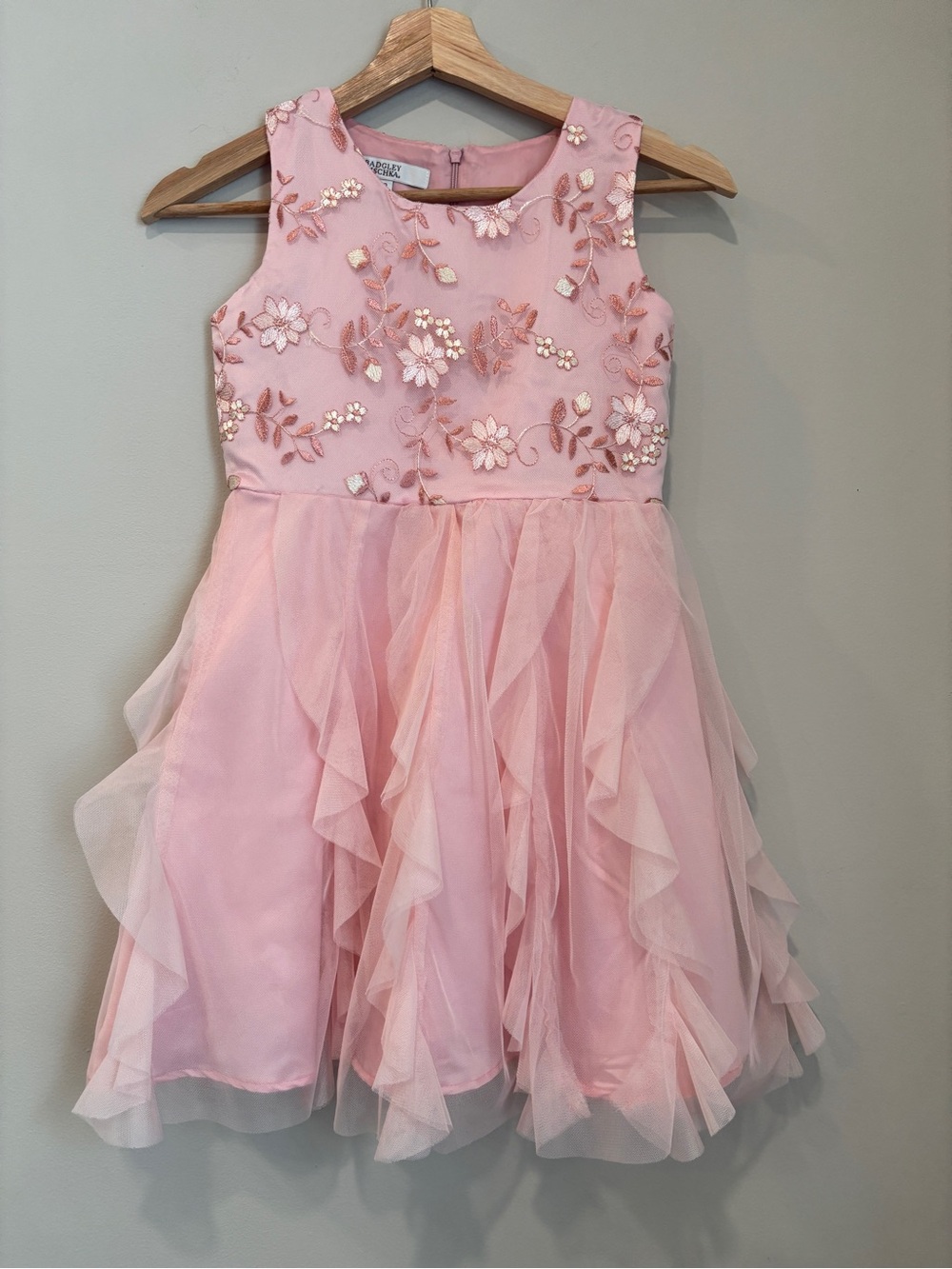 Badgley Mischka Girls' Pink Floral Embroidered Party Dress Sz 10 Floral Dressy